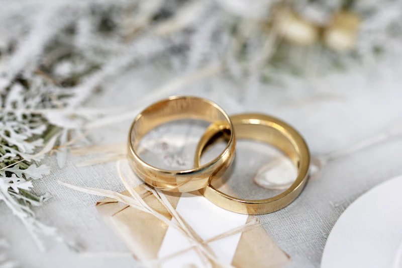 A couple's hands with their wedding rings